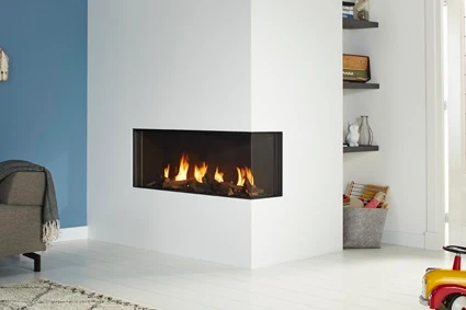 DRU Global gassfeerhaard op aardgas 100 BF corner rechts zwart glad