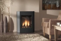 Dru Basso-01 schoorsteenkachel houtset 9 kW alu-metallic