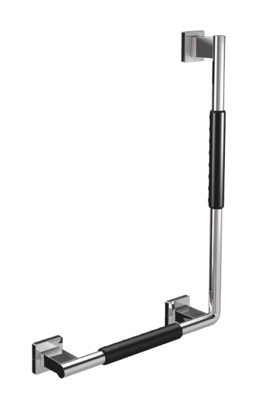 EMCO System2, handgreep gebogen, ommanteling zwart, links, 90°, chroom