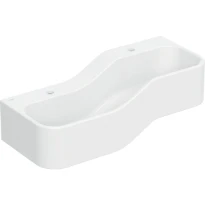 Geberit Bambini lavabo 900 x 390 mm - blanc - avec trou de robinet - sans trop-plein - jeu et paysage de lavage - pour 2 robinets de lavabo - lavabo plus profond à gauche
