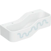 Geberit Bambini lavabo 900 x 390 mm - Bleu océan - avec trou de robinet - sans trop-plein - jeu et paysage de lavage - pour 2 robinets de lavabo - lavabo plus profond à gauche