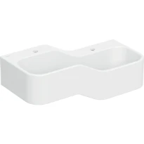 Geberit Bambini lavabo 900 x 390 mm - blanc - avec trou de robinet - sans trop-plein - jeu et paysage de lavage - pour 2 robinets de lavabo - lavabo plus profond à droite