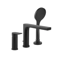Gessi Emporio Mélangeur baignoire 3-trous noir mat montage sur plan bec d'ecoulement 208mm A/inverseur + douche à main