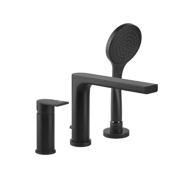 Gessi Emporio Mélangeur baignoire 3-trous noir mat montage sur plan bec d'ecoulement 208mm A/inverseur + douche à main