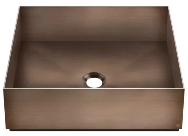 Gessi Total Look lavabo à poser carré 400 x 400 mm - Copper Brushed PVD - acier inoxydable - sans trou de robinet - sans trop-plein