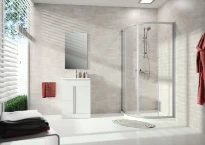 Huppe SD Alpha 2 1/4 rond porte coulissante 90/90 H:1900 R:500 argent mat Verre clair
