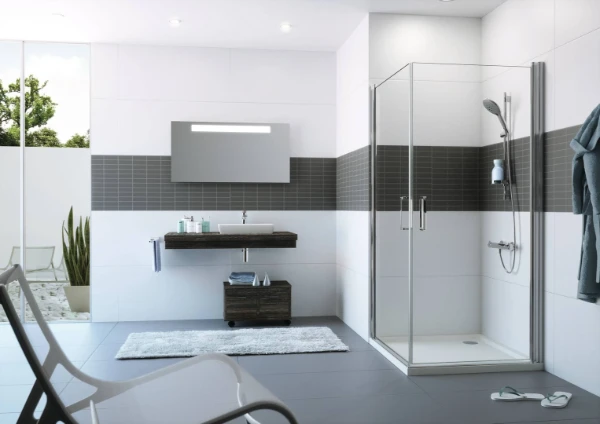Huppe SD Classics 2 carré porte battante 90 H:2000 argent mat Verre clair