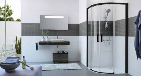 Huppe SD Classics 2 EasyEntry 1/4 rond porte coulissante 90/90 H:2000 R:500 123 Verre clair