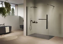Huppe Duplo paroi autoportante 1600 x 2000 mm - verre clair - noir mat profil - fixation gauche