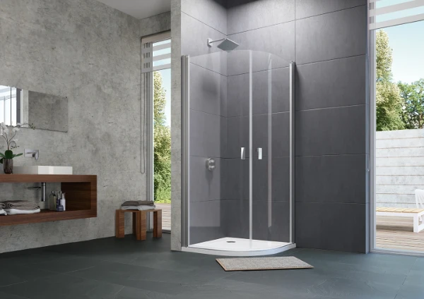 HUPPE SD Design P 1/4 rond Port.batt.2 80 H:1900 R:500 chromé brillant Verre clair