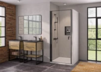 Huppe Qube STSN 900 porte douche pivotant 885 - 915 x 2000 mm - Black Edition - transparante