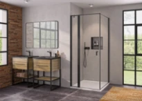 Huppe Qube porte de douche battante avec section fixe 1000 x 2000 mm - verre clair - black edition