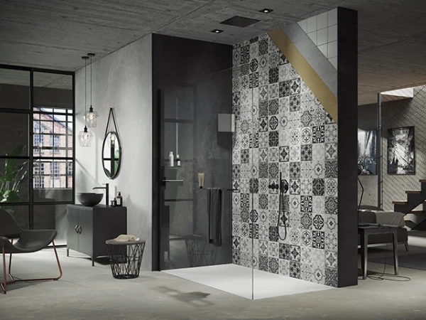 ES010143C Huppe Wb EasyStyle wandbekleding 2550 x 1000 mm - Barcelona Tiles zwart/wit