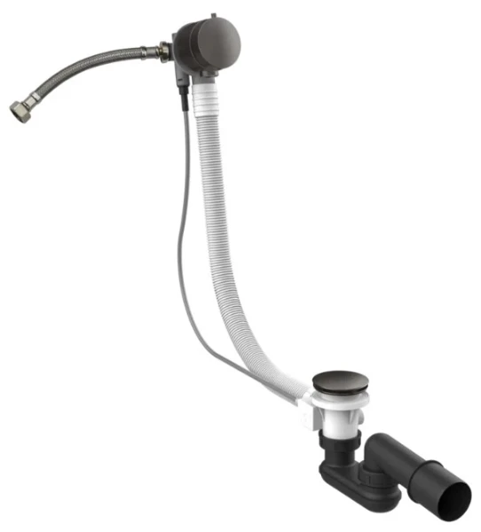 Gessi Technical Accessories Vidage en polyéthyléne pour baignoire avec clapet trop-plein. Longueur 70 m. Black Metal Brossé PVD