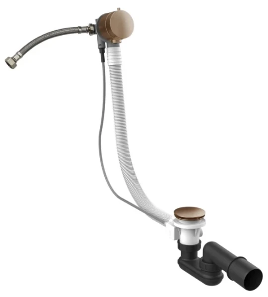 GESSI Technical Accessories Vidage en polyéthyléne pour baignoire avec clapet trop-plein. Longueur 70 m. Cuivre Brossé PVD