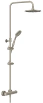 GESSI Shower Column Colonne de douche THERMOSTATIQUE avec pomme de douche Ø200, inverseur automatique, support orientable sur barre de douche, flexibles 1,50 m et douchette anticalcaire. Finox Brushed