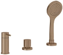 GESSI Via Tortona Mélangeur bain-douche trois trous avec inverseur, flexibles de raccordement 1,50m et douchette anticalcaire, sortie coudée. Cuivre Brossé PVD
