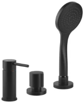 Gessi Via Tortona Mélangeur bain-douche trois trous avec inverseur, flexibles de raccordement 1,50m et douchette anticalcaire, sortie coudée. Noir XL