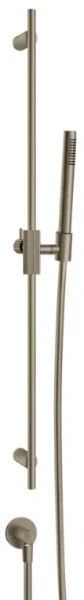 GESSI Ingranaggio Barre de douche complète avec douchette anticalcaire, flexibles 1,50 m et sortie murale coudée. Finox Brushed Nickel