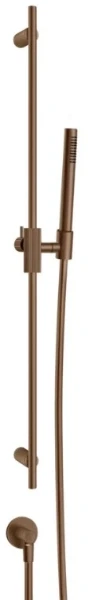 GESSI Ingranaggio Barre de douche complète avec douchette anticalcaire, flexibles 1,50 m et sortie murale coudée. Cuivre Brossé PVD