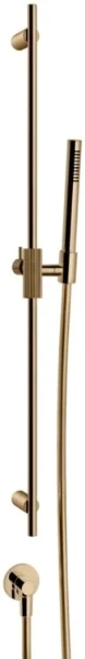 GESSI Ingranaggio Barre de douche complète avec douchette anticalcaire, flexibles 1,50 m et sortie murale coudée. Warm Bronze PVD