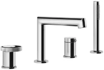 GESSI Anello Mitigeur bain-douche trois trous sur plan avec bec, inverseur, flexible 1,50m et douchette extractible anticalcaire. chromé