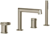 GESSI Anello Mitigeur bain-douche trois trous sur plan avec bec, inverseur, flexible 1,50m et douchette extractible anticalcaire. Finox Brushed Nickel