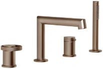 GESSI Anello Mitigeur bain-douche trois trous sur plan avec bec, inverseur, flexible 1,50m et douchette extractible anticalcaire. Cuivre Brossé PVD