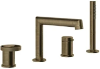 GESSI Anello Mitigeur bain-douche trois trous sur plan avec bec, inverseur, flexible 1,50m et douchette extractible anticalcaire. Antique Laiton
