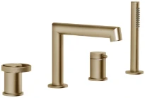 GESSI Anello Mitigeur bain-douche trois trous sur plan avec bec, inverseur, flexible 1,50m et douchette extractible anticalcaire. Warm Bronze Br. PVD
