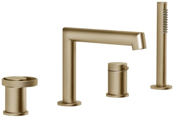 GESSI Anello Mitigeur bain-douche trois trous sur plan avec bec, inverseur, flexible 1,50m et douchette extractible anticalcaire. Warm Bronze Br. PVD