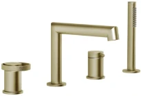 GESSI Anello Mitigeur bain-douche trois trous sur plan avec bec, inverseur, flexible 1,50m et douchette extractible anticalcaire. Brushed Brass PVD