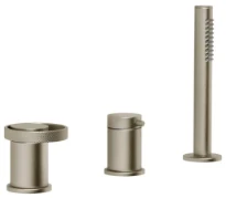 GESSI Anello Mitigeur bain-douche trois trous sur plan avec, inverseur, flexible 1,50m et douchette extractible anticalcaire. Finox Brushed Nickel