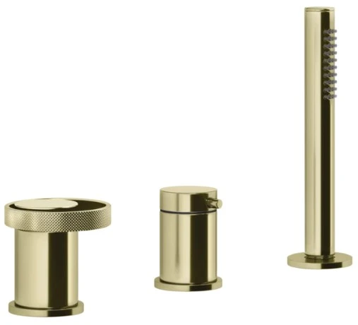GESSI Anello Mitigeur bain-douche trois trous sur plan avec, inverseur, flexible 1,50m et douchette extractible anticalcaire. Brass PVD