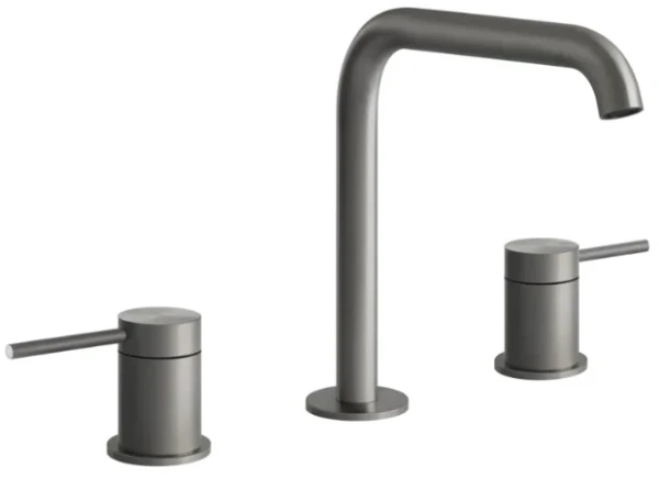 GESSI Flessa Mélangeur trois trous hauteur moyenne sans vidage avec flexibles de raccordement Steel Brushed