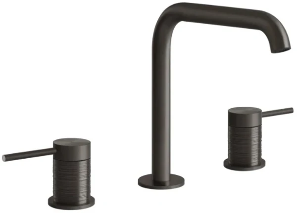 GESSI Trame Mélangeur lavabo trois trous sans vidage, avec flexibles de raccordement Black Metal Brossé PVD