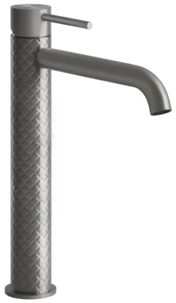 Gessi Intreccio Mitigeur lavabo rehaussé, bec long. Sans vidage, avec flexibles de raccordement. Steel Brushed