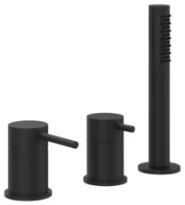Gessi Bath316 Mélangeur bain-douche trois trous avec inverseur, flexibles de raccordement 1,50m et douchette anticalcaire, sortie coudée. Noir XL