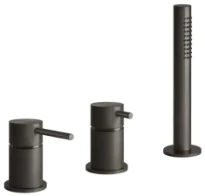 Gessi Bath316 Mélangeur bain-douche trois trous avec inverseur, flexibles de raccordement 1,50m et douchette anticalcaire, sortie coudée. Black Metal Brossé PVD