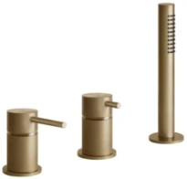 Gessi Bath316 Mélangeur bain-douche trois trous avec inverseur, flexibles de raccordement 1,50m et douchette anticalcaire, sortie coudée. Warm Bronze Br. PVD