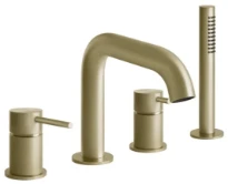 GESSI Bath316 Mélangeur bain-douche quatre trous avec bec, inverseur, flexibles de raccordement 1,50m et douchette anticalcaire Brushed Brass PVD