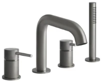 Gessi Bath316 Mélangeur bain-douche quatre trous avec bec, inverseur, flexibles de raccordement 1,50m et douchette anticalcaire Steel Brushed