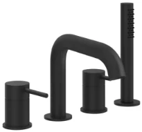Gessi Bath316 Mélangeur bain-douche quatre trous avec bec, inverseur, flexibles de raccordement 1,50m et douchette anticalcaire Noir XL