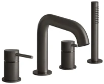 Gessi Bath316 Mélangeur bain-douche quatre trous avec bec, inverseur, flexibles de raccordement 1,50m et douchette anticalcaire Black Metal Brossé PVD