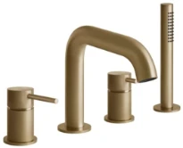 GESSI Bath316 Mélangeur bain-douche quatre trous avec bec, inverseur, flexibles de raccordement 1,50m et douchette anticalcaire Warm Bronze Br. PVD