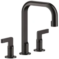 GESSI Inciso - Mélangeur trois trous hauteur moyenne sans vidage avec flexibles de raccordement Black Metal Brossé PVD