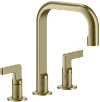 GESSI Inciso - Mélangeur trois trous hauteur moyenne sans vidage avec flexibles de raccordement Brushed Brass PVD