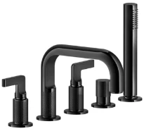 Gessi Inciso - Mélangeur de baignoire cinq trous, avec bec, inverseur, flexibles de raccordement 1,50m et douchette anticalcaire Black Metal PVD