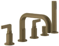 GESSI Inciso - Mélangeur de baignoire cinq trous, avec bec, inverseur, flexibles de raccordement 1,50m et douchette anticalcaire Antique Laiton