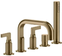GESSI Inciso - Mélangeur de baignoire cinq trous, avec bec, inverseur, flexibles de raccordement 1,50m et douchette anticalcaire Warm Bronze Br. PVD